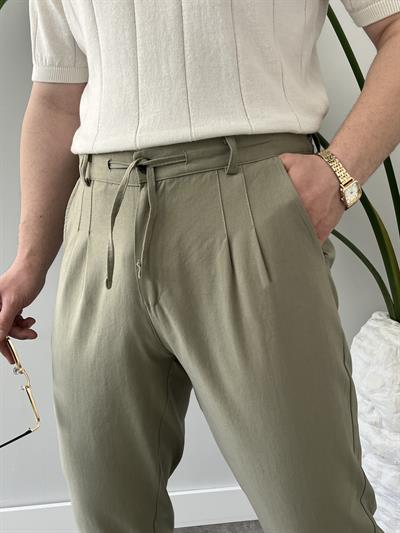 Çağla Bağlama Detaylı Keten Boyfriend Pantolon