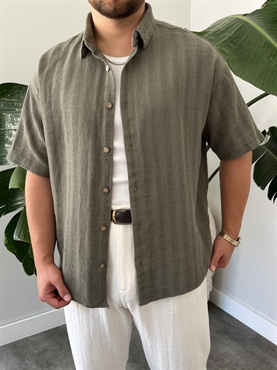 Çağla Dokulu Kısa Kollu Oversize Gömlek
