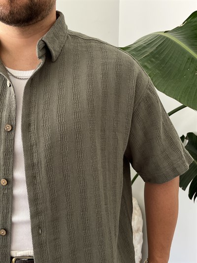 Çağla Dokulu Kısa Kollu Oversize Gömlek