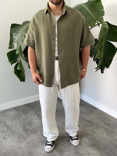 Çağla Müslin Kısa Kollu Oversize Gömlek