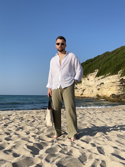 Çağla Örgü Desen Keten Baggy Pantolon