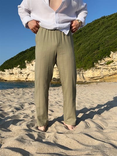 Çağla Örgü Desen Keten Baggy Pantolon