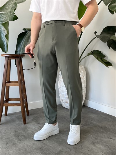 Çağla Yan Düğme Detay Duble Paça Boyfriend Pantolon