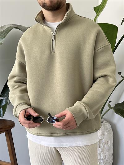 Çağla Yarım Fermuar Üç İplik Şardonlu Sweatshirt