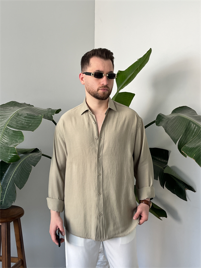Çağla Yıkamalı Tensel Oversize Gömlek