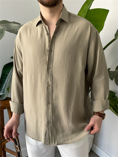 Çağla Yıkamalı Tensel Oversize Gömlek