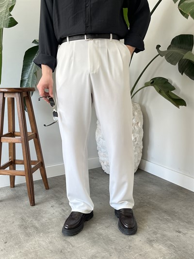 Classic Beyaz Baggy Kumaş Pantolon