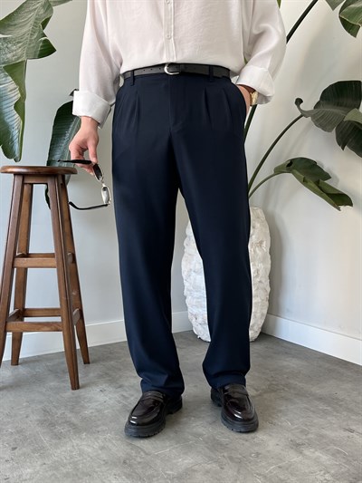 Classic Lacivert Baggy Kumaş Pantolon