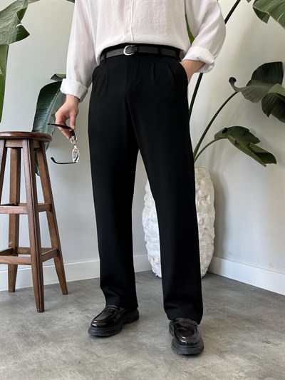 Classic Siyah Baggy Kumaş Pantolon
