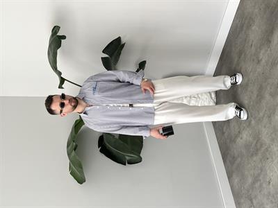 Cold Culture Nakışlı Lacivert Çizgili Oversize Gömlek