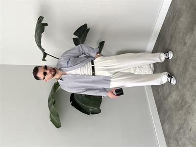 Cold Culture Nakışlı Lacivert Çizgili Oversize Gömlek