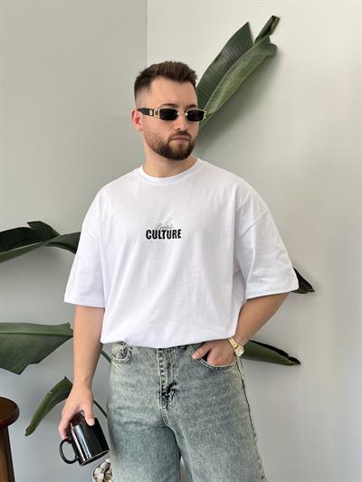 Culture Baskılı Beyaz Oversize T-shirt