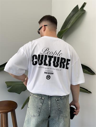 Culture Baskılı Beyaz Oversize T-shirt