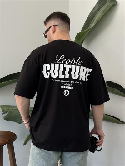 Culture Baskılı Siyah Oversize T-shirt