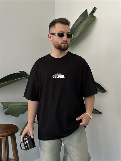 Culture Baskılı Siyah Oversize T-shirt