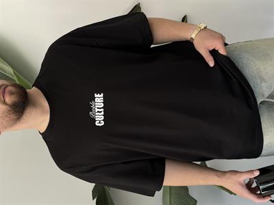 Culture Baskılı Siyah Oversize T-shirt
