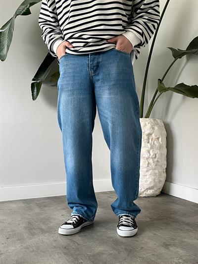 Drift Taşlamalı Blue Baggy Jean