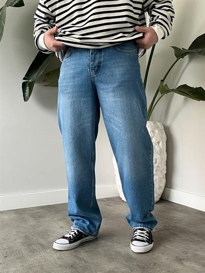 Drift Taşlamalı Blue Baggy Jean