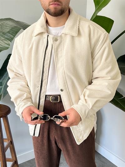 Ekru Fitilli Kadife Bomber Mont