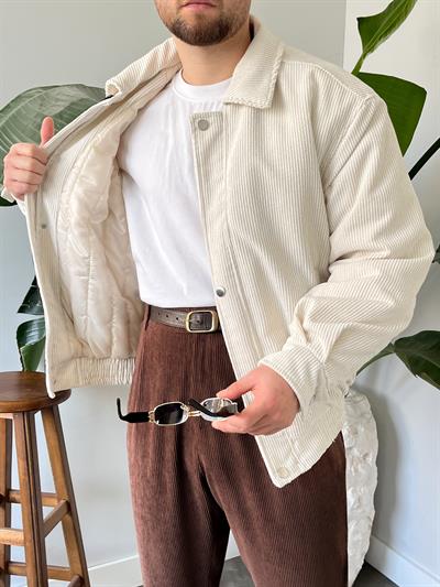 Ekru Fitilli Kadife Bomber Mont