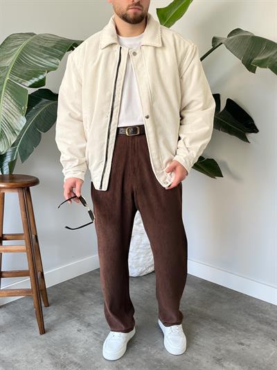 Ekru Fitilli Kadife Bomber Mont