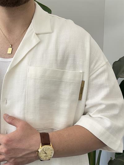 Ekru Gabardin Oversize Gömlek
