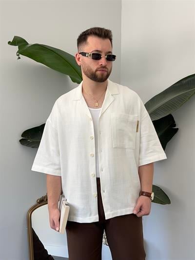 Ekru Gabardin Oversize Gömlek