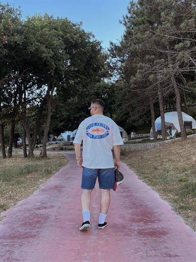 Ekru Stars Baskılı Oversize T-shirt