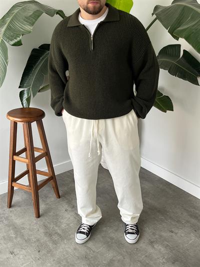 Ekru Yüksek Gramajlı Gabardin Baggy Pantolon