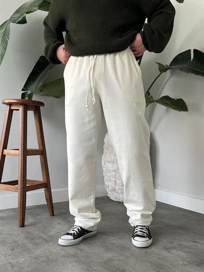 Ekru Yüksek Gramajlı Gabardin Baggy Pantolon