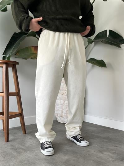 Ekru Yüksek Gramajlı Gabardin Baggy Pantolon