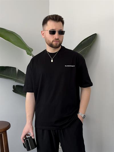 Elated Society Baskılı Siyah Oversize T-shirt