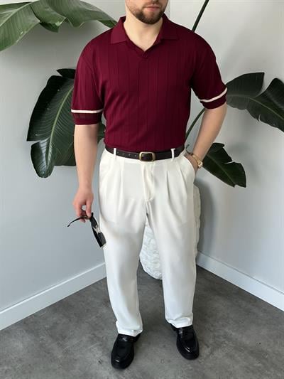Elite Bordo Çizgi Detay Polo Yaka T-Shirt