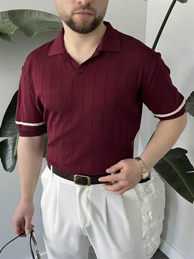 Elite Bordo Çizgi Detay Polo Yaka T-Shirt
