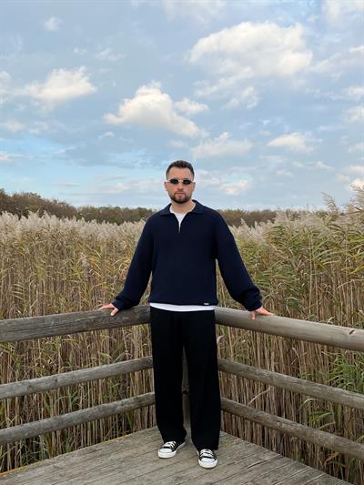 Elite Lacivert Zip Polo Oversize Örgü Kazak