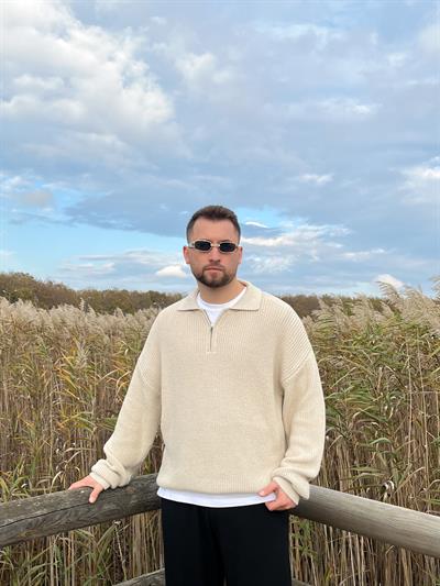 Elite Taş Zip Polo Oversize Örgü Kazak