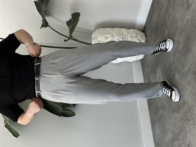 Gofre Kumaş Gri Çizgili Pileli Boyfriend Pantolon