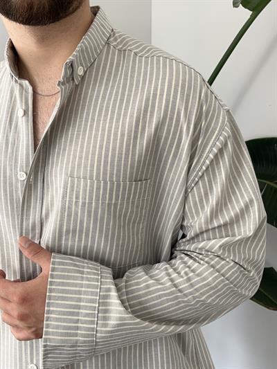 Gri Casual Çizgili Oversize Gömlek