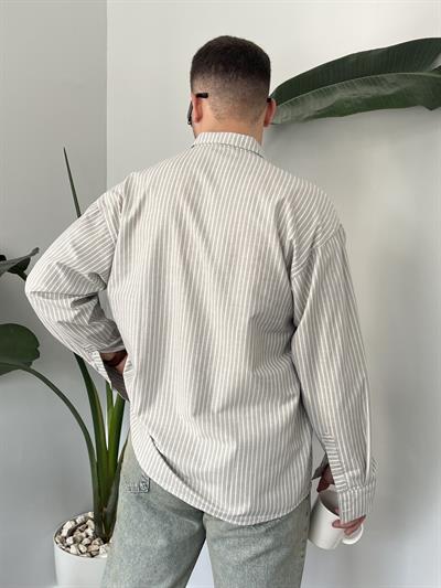 Gri Casual Çizgili Oversize Gömlek