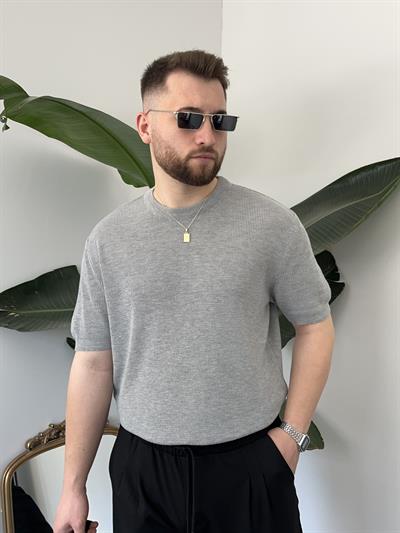 Gri Casual Örme Triko T-shirt