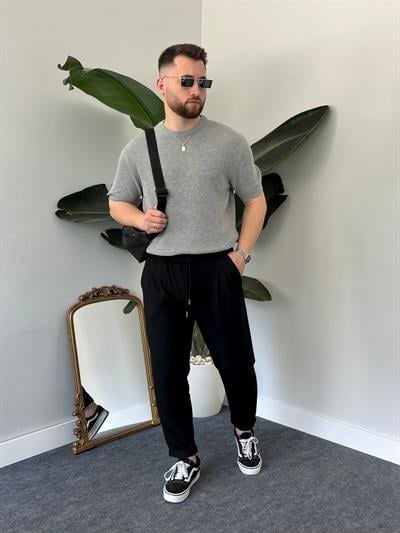 Gri Casual Örme Triko T-shirt