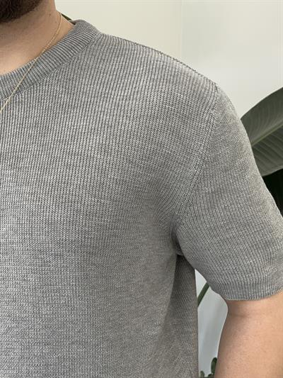 Gri Casual Örme Triko T-shirt