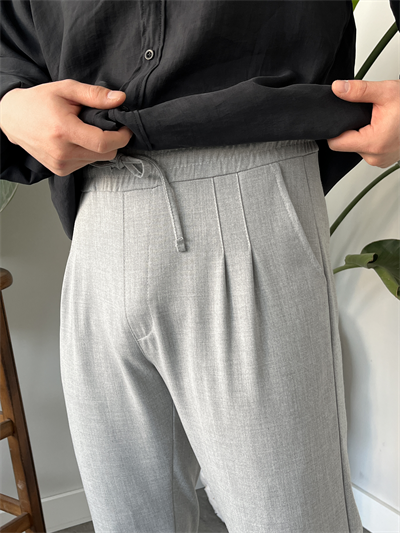 Gri Duble Paça Kumaş Jogger Pantolon
