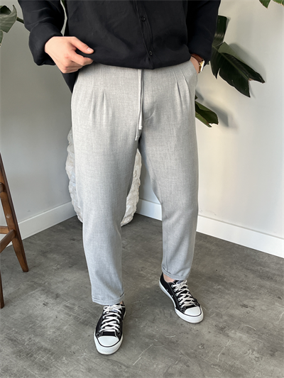 Gri Duble Paça Kumaş Jogger Pantolon