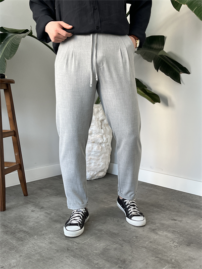 Gri Duble Paça Kumaş Jogger Pantolon
