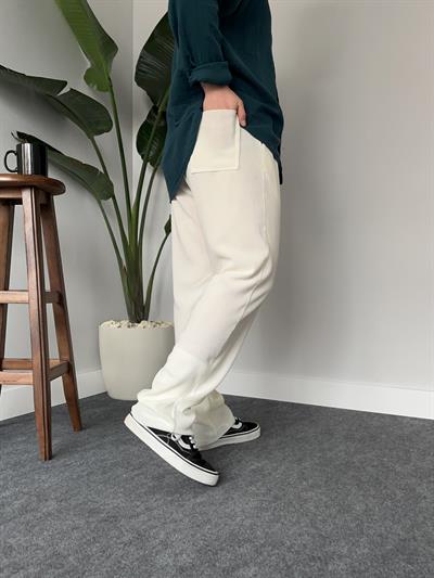 Ekru Fitilli Baggy Pantolon