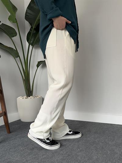 Ekru Fitilli Baggy Pantolon