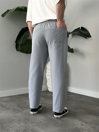 Gri Gabardin Keten Baggy Pantolon