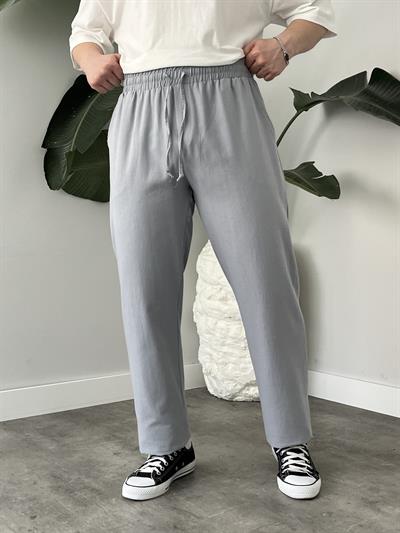 Gri Gabardin Keten Baggy Pantolon