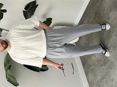 Gri Gabardin Keten Baggy Pantolon